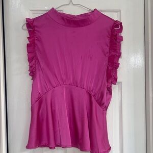 glam Hot Pink Ruffle Sleeve Peplum Blouse